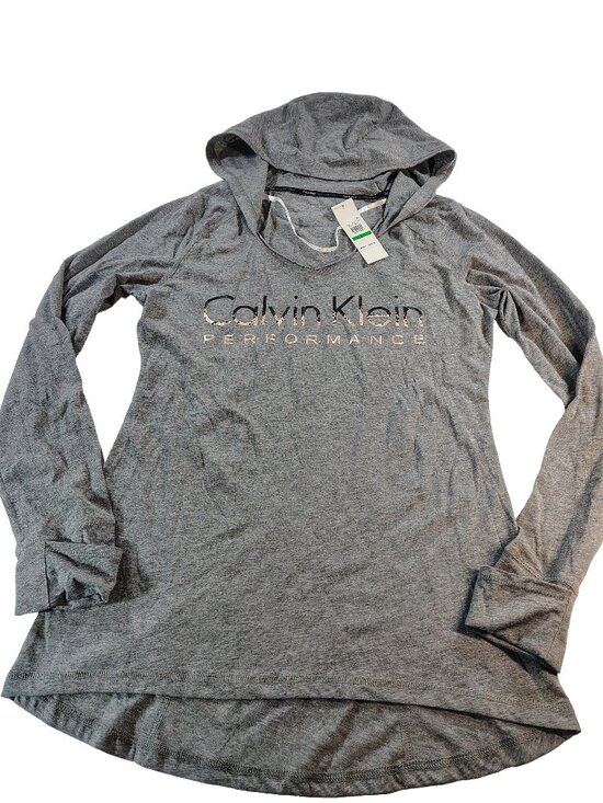 Calvin Klein Performance Tops - This New Women's Large Grey Calvin Klein Performance Long Sleeve Hooded Light Ja